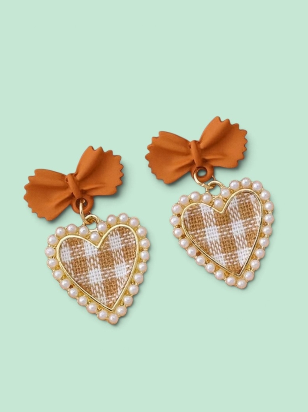 NWT* Heart, Bow, Plaid, Pearl, Orange, White Dangling, Hanging Earrings *NEW